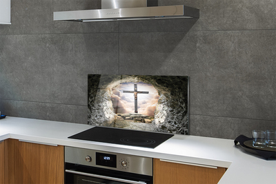 Keuken achterwand glas met print Jezus cross cave