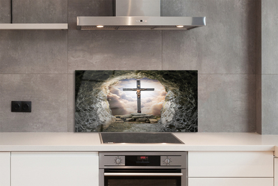 Keuken achterwand glas met print Jezus cross cave