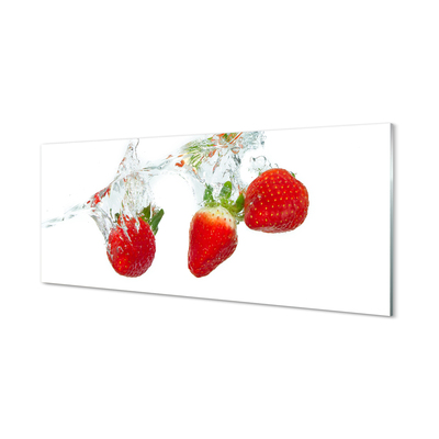 Spatplaat keuken glas Water aardbei op witte achtergrond