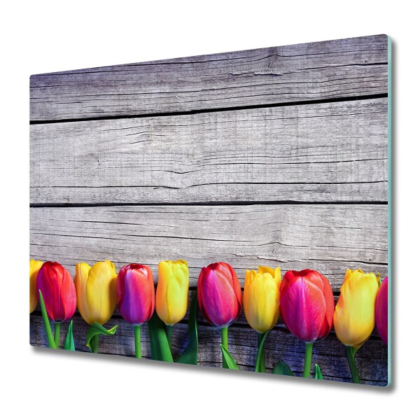 Fornuis afdekplaat Tulpen op hout