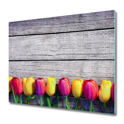 Fornuis afdekplaat Tulpen op hout