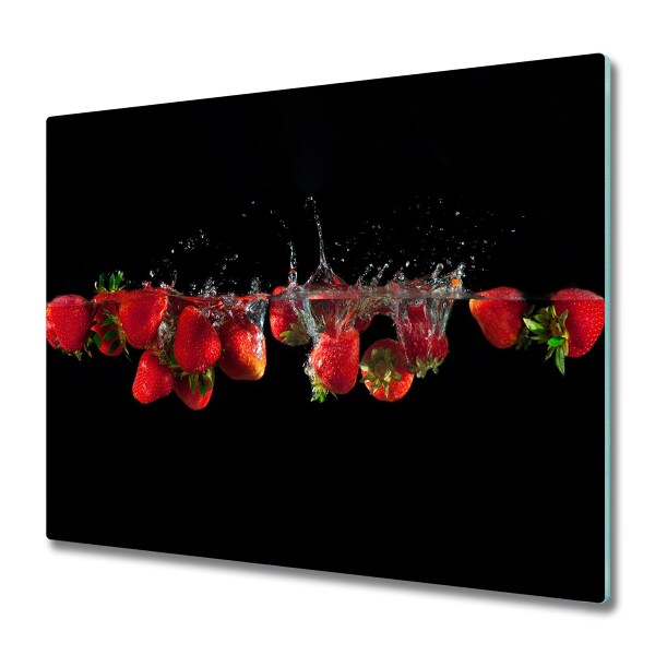 Snijplank van glas Aardbeien onder water