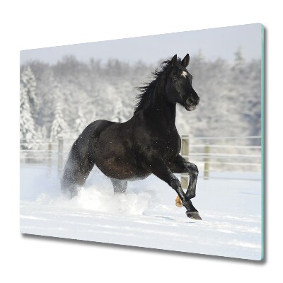 Snijplank van glas Paard in een galop sneeuw