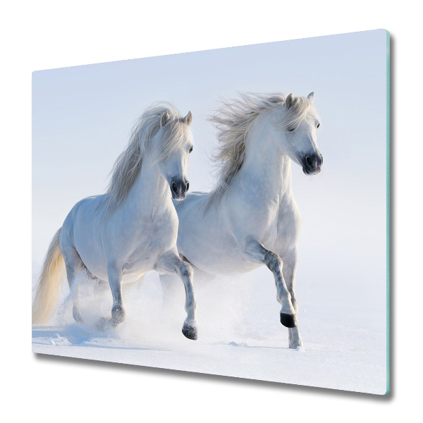 Glazen snijplank Twee paarden in de sneeuw