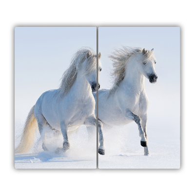 Glazen snijplank Twee paarden in de sneeuw