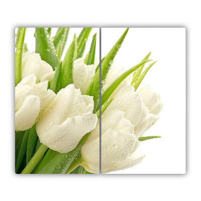 Glazen snijplank Witte tulpen