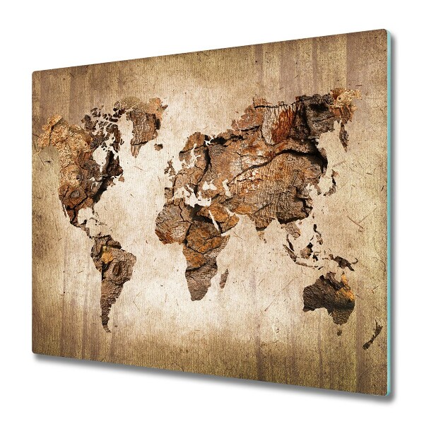 Glazen snijplank Wereldkaart van hout