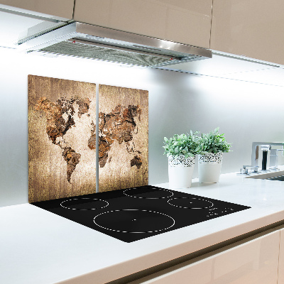 Glazen snijplank Wereldkaart van hout