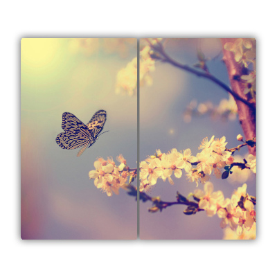 Snijplank glas Kersenbloem en vlinder