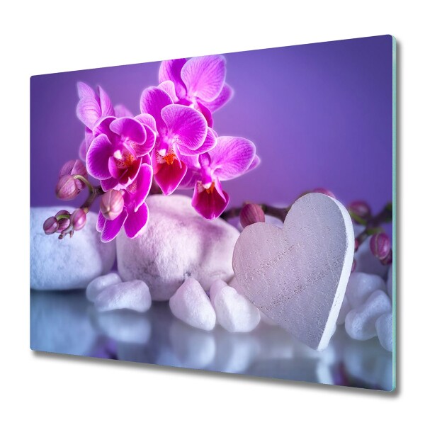 Snijplank glas Orchidee en hart
