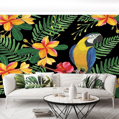 Fotobehang Macaw bloemen