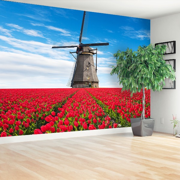 Fotobehang Tulpen windmolen