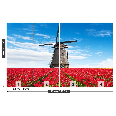 Fotobehang Tulpen windmolen