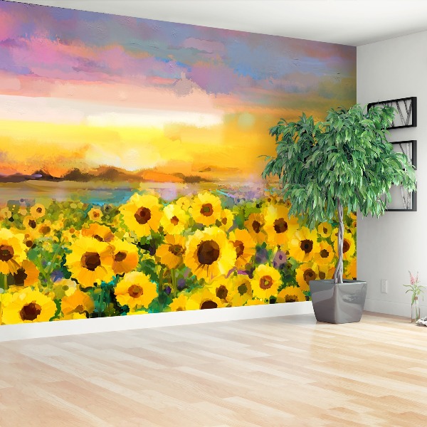 Fotobehang Zonnebloemen veld