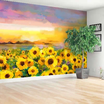 Fotobehang Zonnebloemen veld