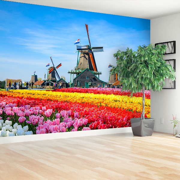 Fotobehang Tulpen windmolens