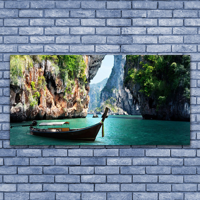Foto op plexiglas Rocks boat lake landscape