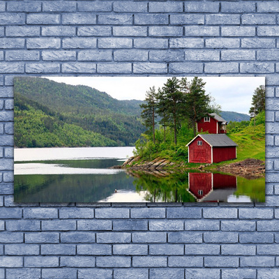 Plexiglas foto Mountain house lake landscape