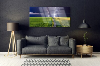 Schilderij op acrylglas Lightning veld landschap