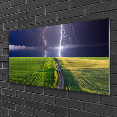 Schilderij op acrylglas Lightning veld landschap
