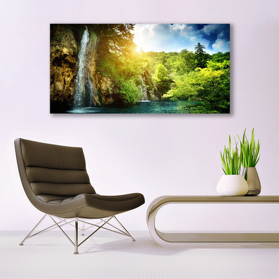 Schilderij op acrylglas Waterval bomen landschap
