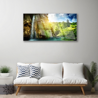 Schilderij op acrylglas Waterval bomen landschap
