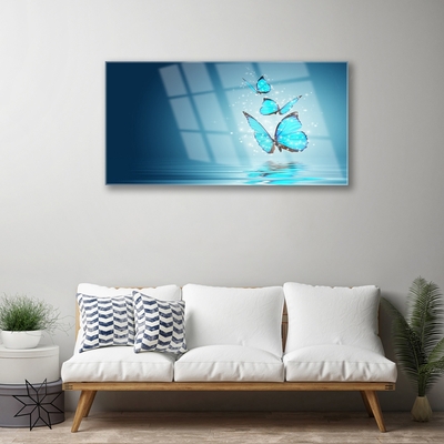 Schilderij op acrylglas Butterflies blue water art