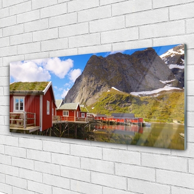 Schilderij op acrylglas Huizen bergenlandschap lake