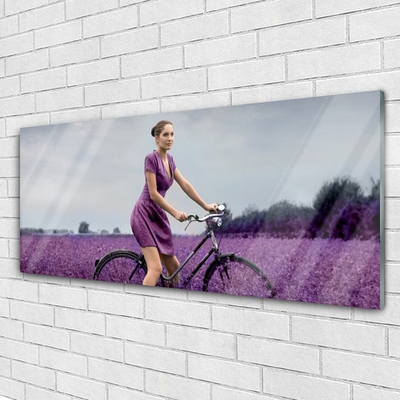 Schilderij op acrylglas Vrouw bicycle man meadow
