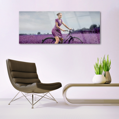 Schilderij op acrylglas Vrouw bicycle man meadow
