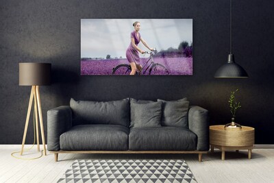 Schilderij op acrylglas Vrouw bicycle man meadow