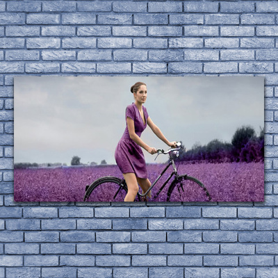 Schilderij op acrylglas Vrouw bicycle man meadow