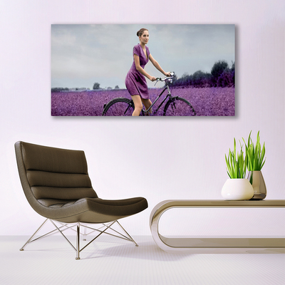 Schilderij op acrylglas Vrouw bicycle man meadow
