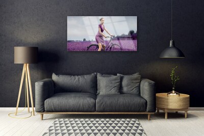 Schilderij op acrylglas Vrouw bicycle man meadow