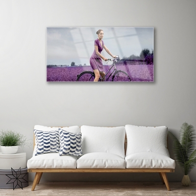 Schilderij op acrylglas Vrouw bicycle man meadow