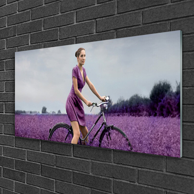 Schilderij op acrylglas Vrouw bicycle man meadow