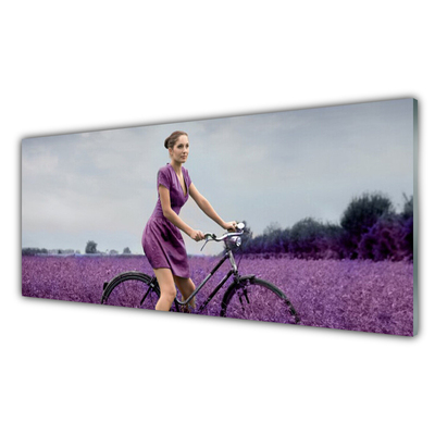 Schilderij op acrylglas Vrouw bicycle man meadow