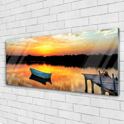 Schilderij op acrylglas Bridge boat lake landscape