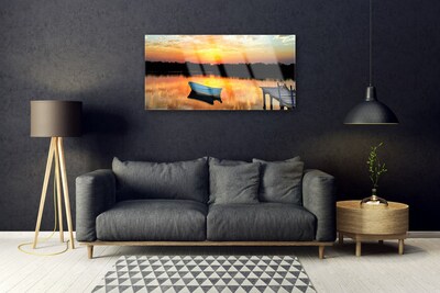 Schilderij op acrylglas Bridge boat lake landscape