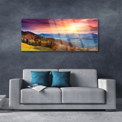 Schilderij op acrylglas The sun mountain forest landscape