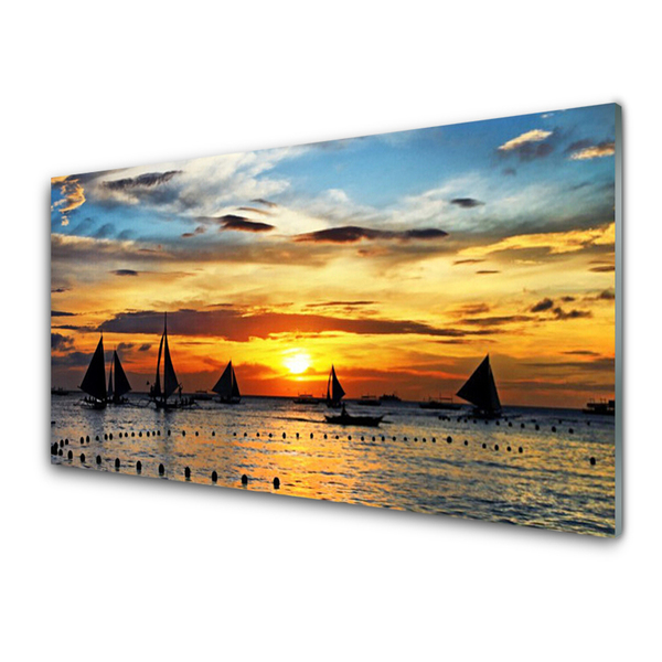 Schilderij op acrylglas Sea boten zon landschap