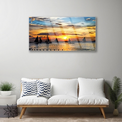 Schilderij op acrylglas Sea boten zon landschap