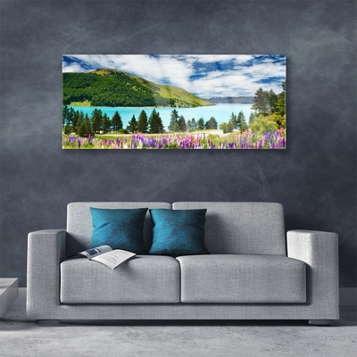 Schilderij op acrylglas Mountain forest lake landscape