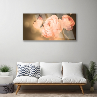 Schilderij op acrylglas Butterfly roses nature
