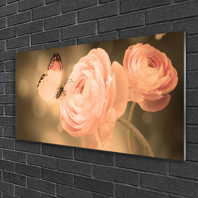 Schilderij op acrylglas Butterfly roses nature