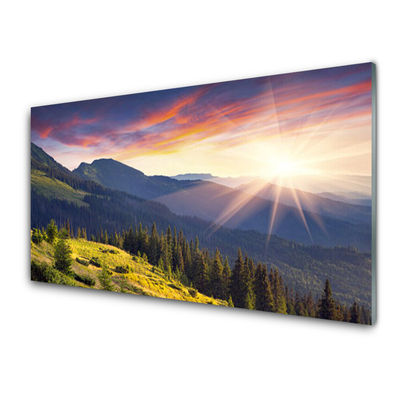 Plexiglas schilderij Sun mountain bos landschap