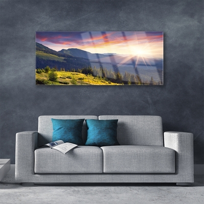 Plexiglas schilderij Sun mountain bos landschap