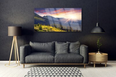 Plexiglas schilderij Sun mountain bos landschap