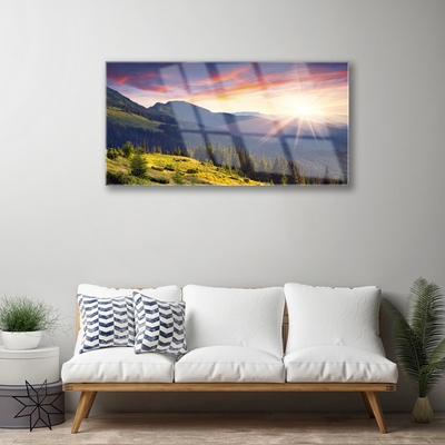 Plexiglas schilderij Sun mountain bos landschap