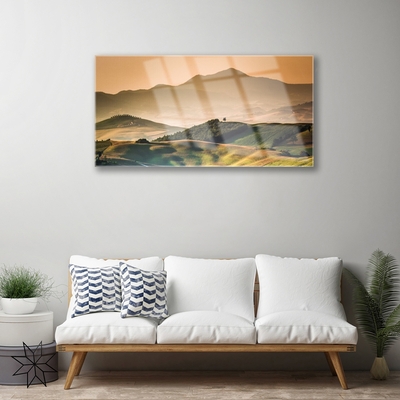 Plexiglas schilderij Veld bergen landschap